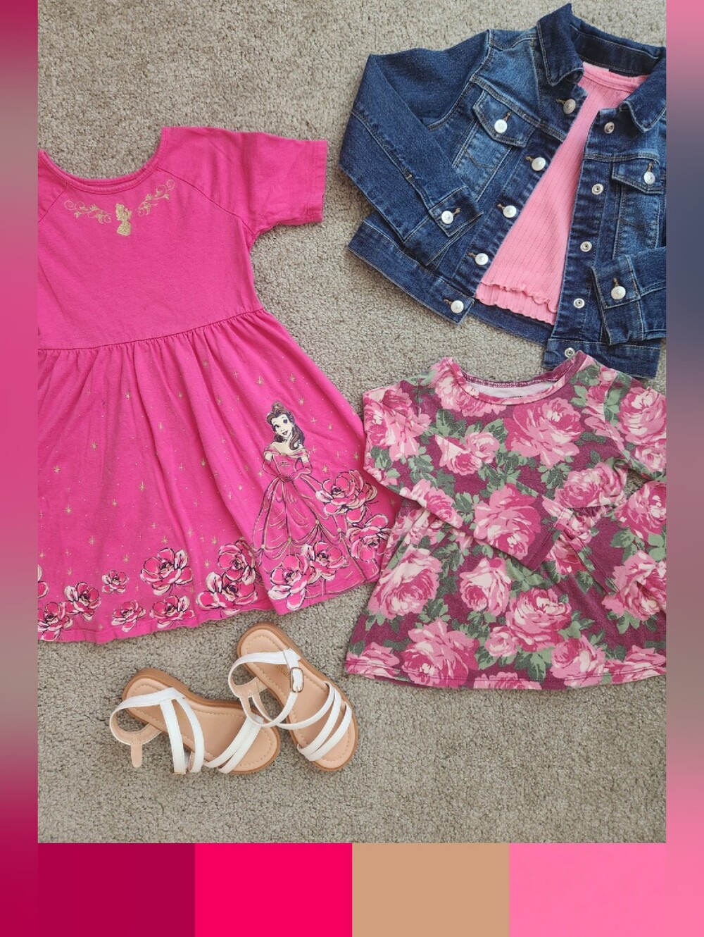 Girls 4/5T Pink Belle Mix & Match Bundle | Disney, Roses, Denim | 4 Pieces
